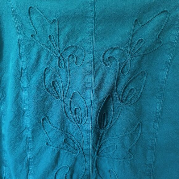Soft Surroundings Tunic Blouse Size 1X Green Embroidered Floral Button up Boho - Picture 14 of 16